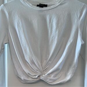 Forever 21 White Twist Front Long Sleeve Top | Size S Stretched Knit Y2K Basic